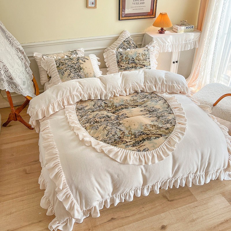 Inverno coreano cama de pelúcia conjunto de quatro peças leite bebê velo Coral velo cama saia engrossado quente não-está