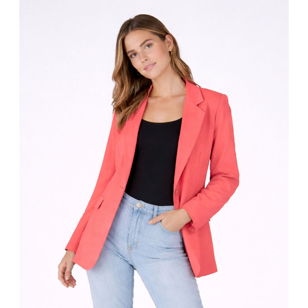 Blazer Alongado Feminino Em Alfaiataria Aishty Laranja