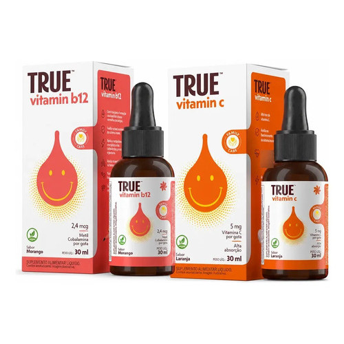 Vitamina C + B12 Liquid True Source Suplementos Líquidos Laranja/morango