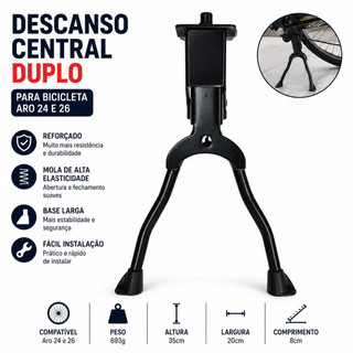Descanso Central Duplo Bicicleta Aro 24 26 Reforçado Cavalete Suporte Estacionamento