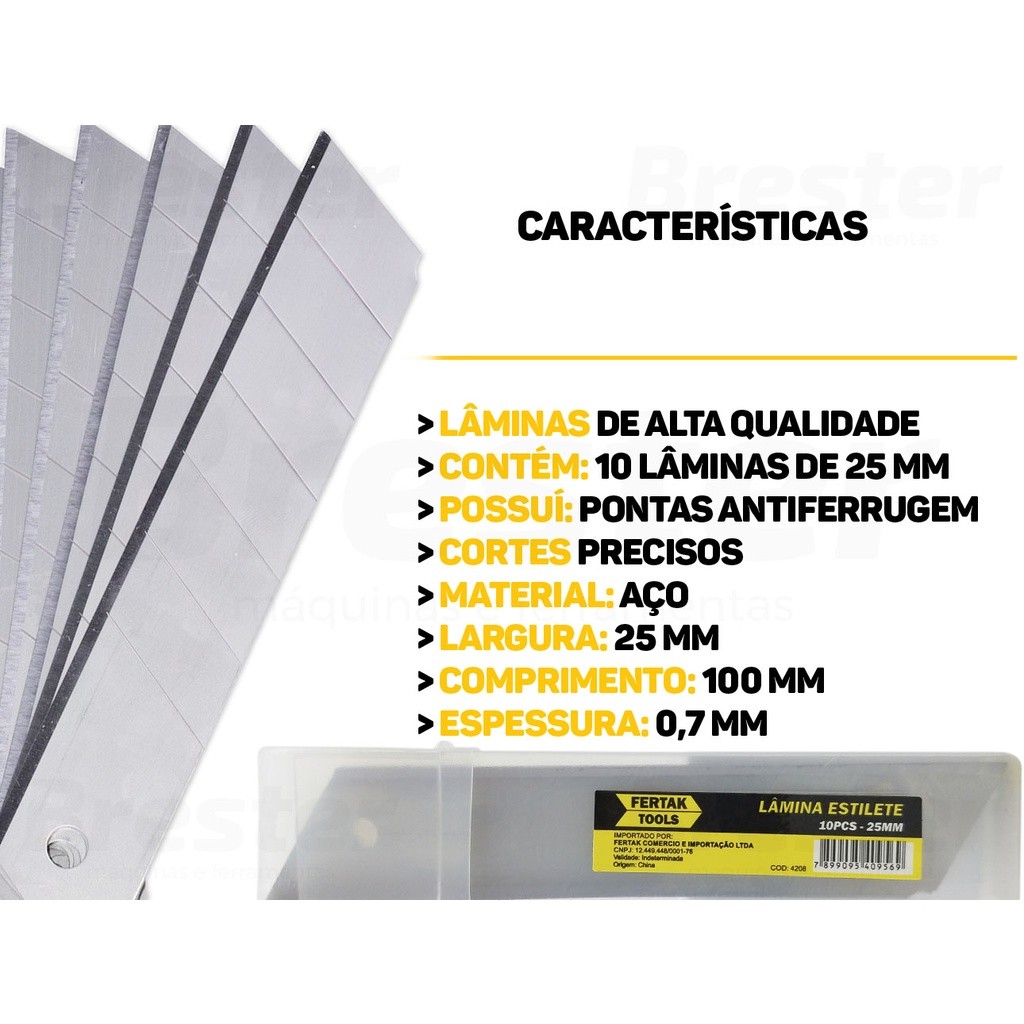 Kit Jogo Refil C/ 10 Lâminas Larga Para Estilete 25mm Fertak — imagem 2 de 2