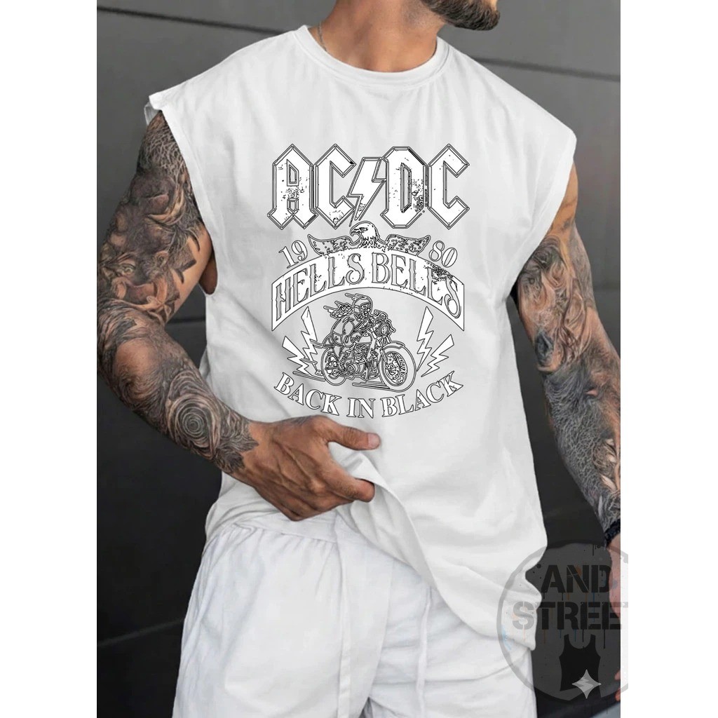 Regata Machão Oversized AcDc 100% Algodão 30.1 Academia Verão Basica Treinar Style Camisa camiseta — imagem 2 de 2