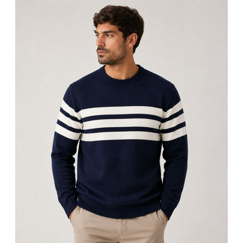 Suéter Masculino Listrado Tricot Diametro Azul