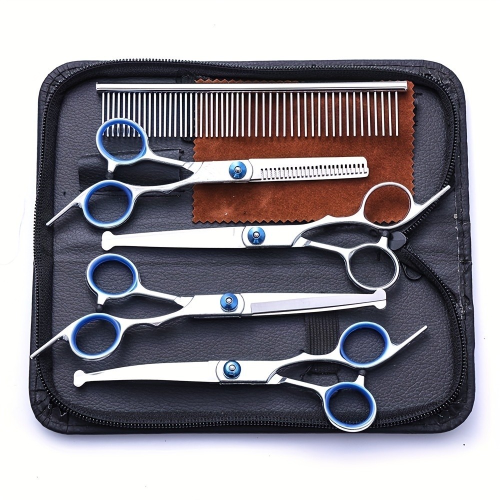 Kit Tosquiador 5 em 1 com Tesouras de Ponta Arredondada para Cães Gato / Cachorro Star