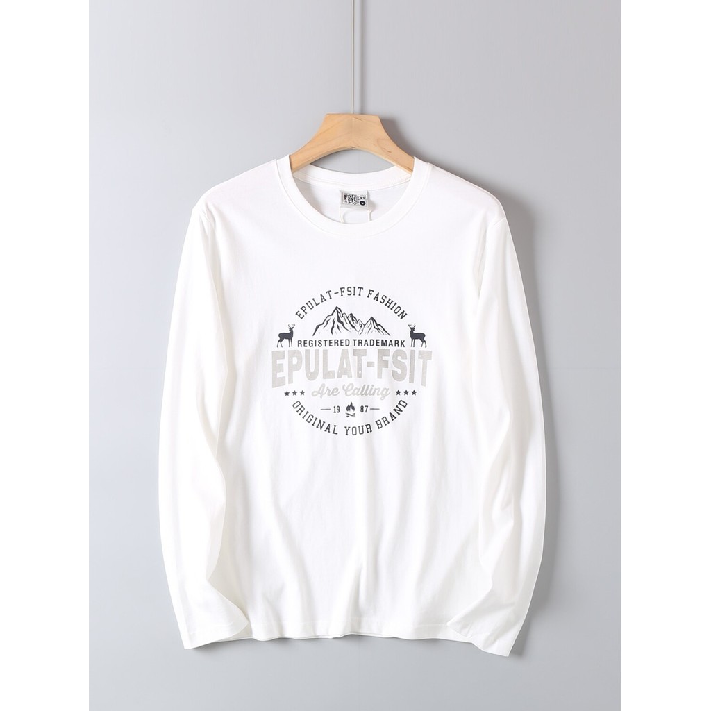 Exportação de comércio exterior Niu bens Retro impresso algodão de manga comprida camiseta masculina primavera outono Al