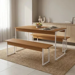 Conjunto Mesa de Jnatar com 2 Bancos 136 x 72cm Industrial LI013 Canela/Branco Canela/Branco