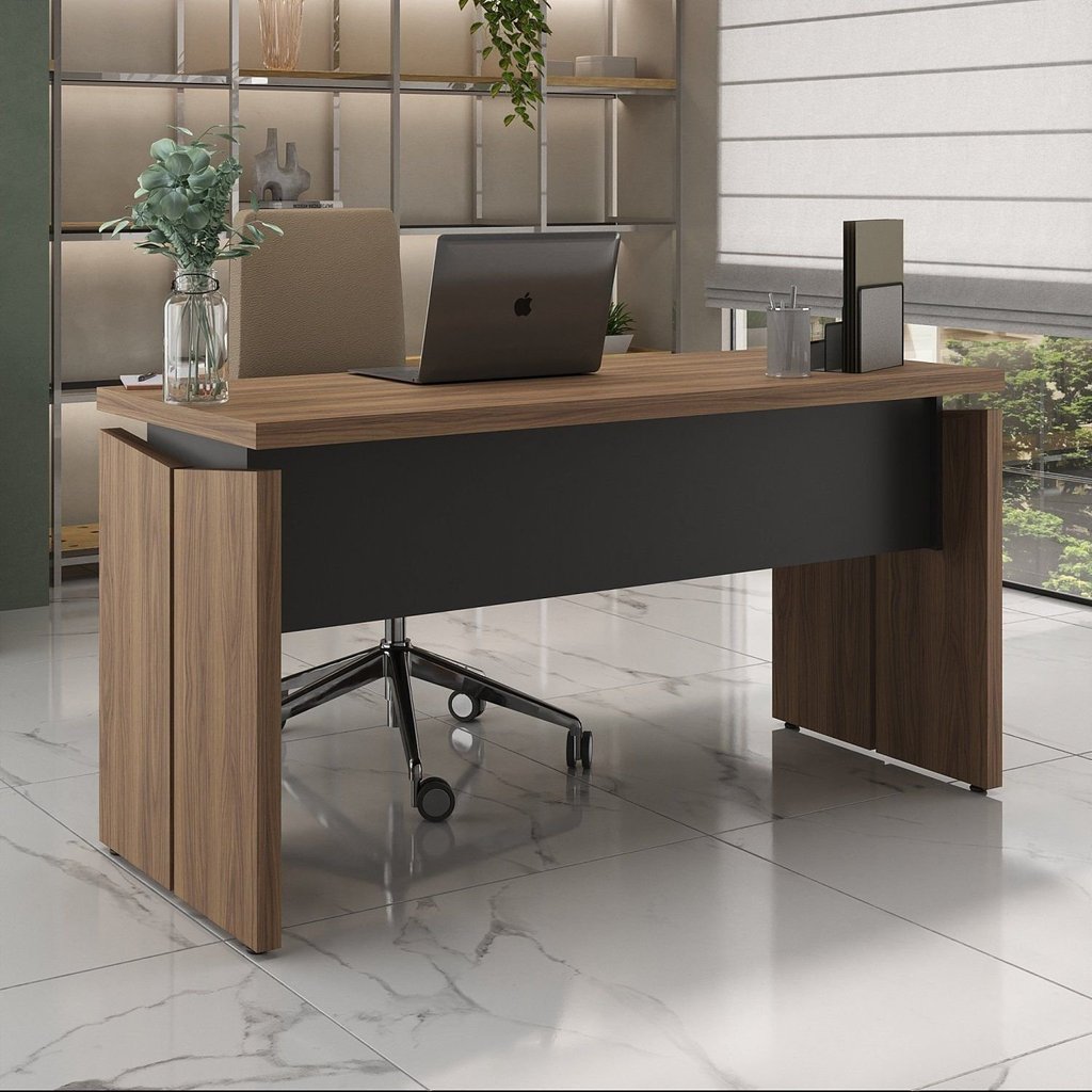 Escrivaninha Mesa Escritório 1450 Tamburato 145,3cm Nogal e Preto Artany Nogal/Preto
