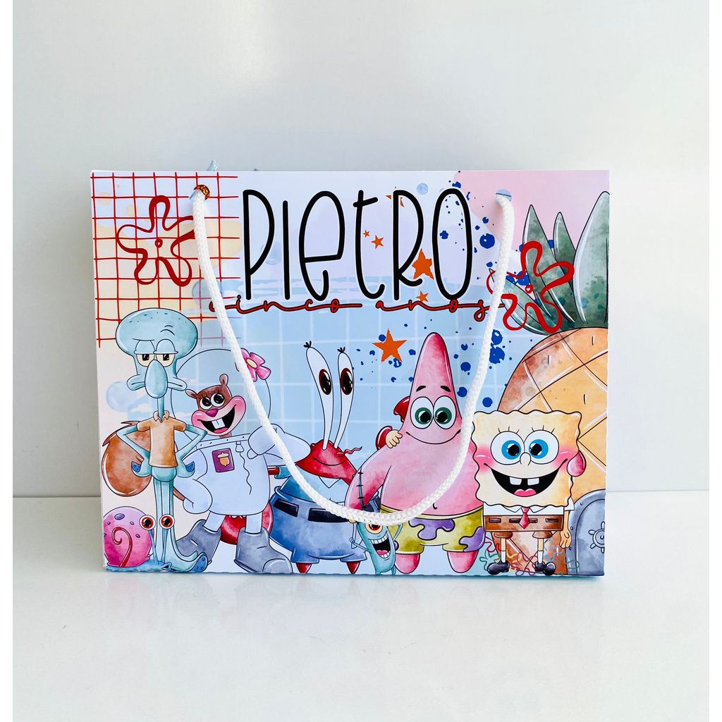 Sacolinha BOB ESPONJA Aquarela (pegue e monte) Personalizada - Lembrancinha Surpresa Festa Princesas