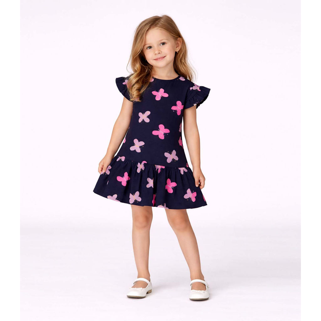 Vestido Infantil Estampado E Franzidos Select Azul