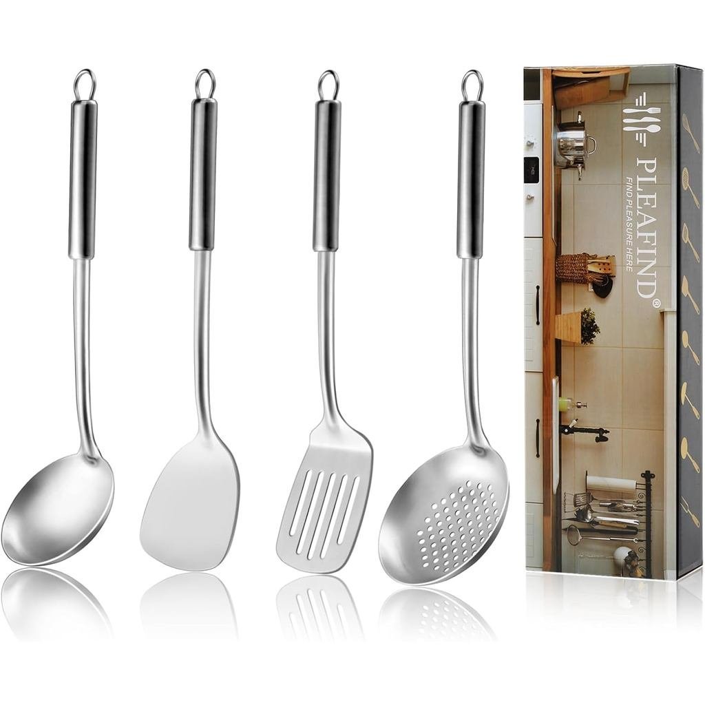 Conjunto de Utensílios de Cozinha Pleafind - 4 Peças de Utensílios de Cozinha em Aço Inoxidável, Conjunto de Utensílios
