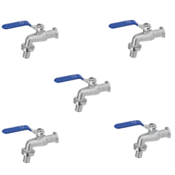 Kit 5 Torneiras Esfera De Jardim Com Bico Uso Geral 1/2 X 3/4 Prateado Aço inoxidável Completo