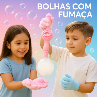 Máquina de Bolha de Sabão com Fumaça Neblina Brinquedo Bolinha de Sabão Com Luvas