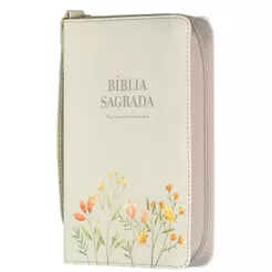 Bíblia Sagrada Pocket | NVI | Leitura Perfeita | Zíper | Com Alça | Capa Luxo Branca Florida