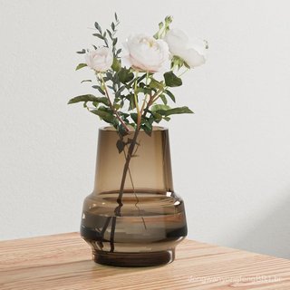 Vaso de Vidro Âmbar Relexome para Flores com Design Moderno, Vaso Decorativo de Boca Larga Marrom, Presente para Decoraç