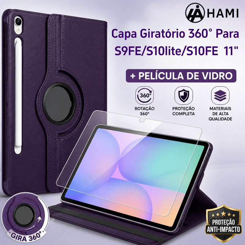 HAMI Capa Giratória para Samsung Galaxy Tab S9 FE / S10 Lite / S10 FE + Película