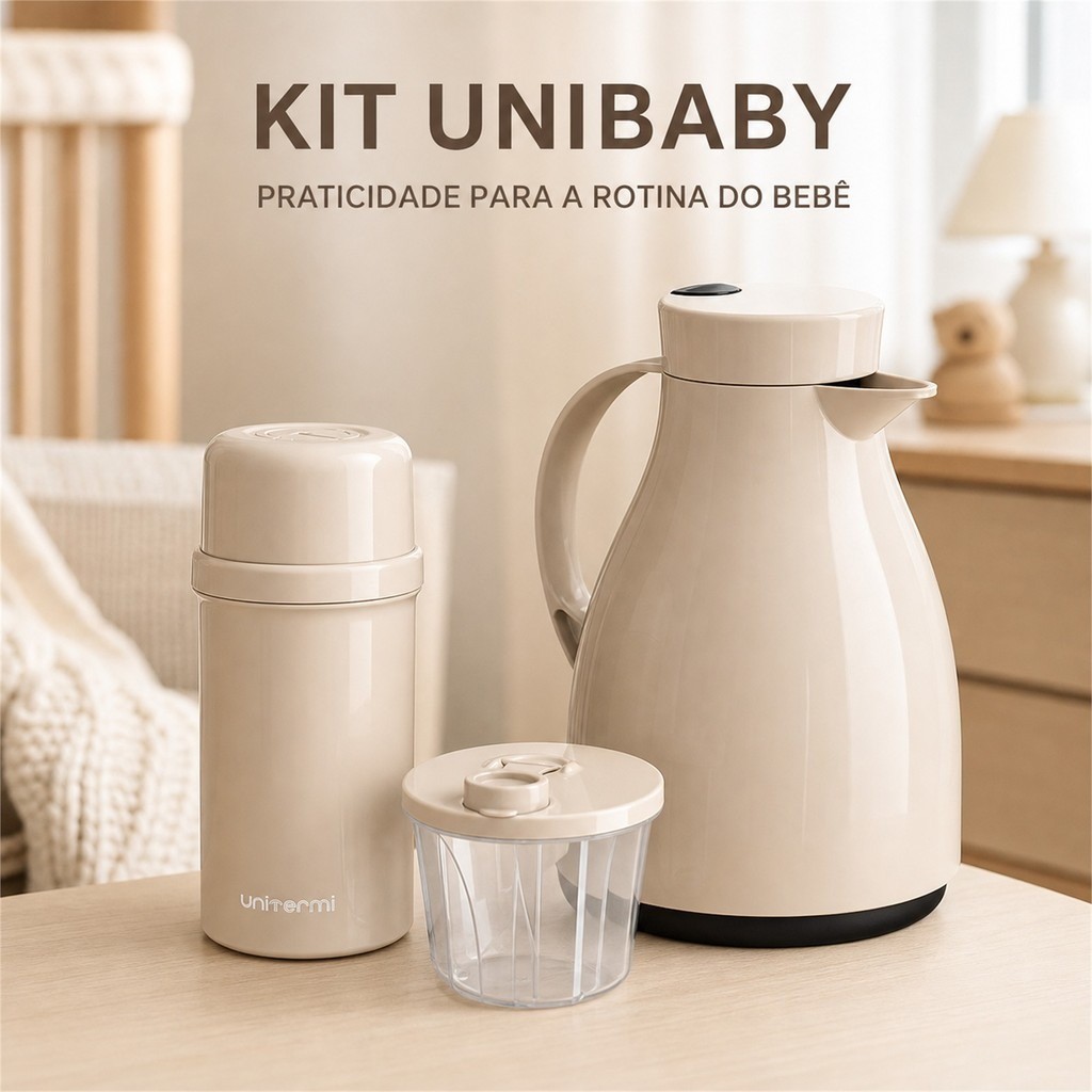 Kit Unibaby Conjunto De Garrafas Térmicas Unitermi Quente Frio Pote Dosador Para Leite Em Pó