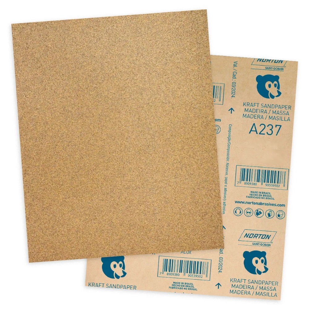 Folha de lixa para madeira e massa 225 x 275 - A237 - Norton