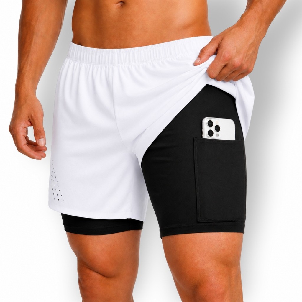Bermuda Masculina Compressão 2 em 1 Dry Fit Elastano Academia Corrida Treino Fitness Conforto Performance