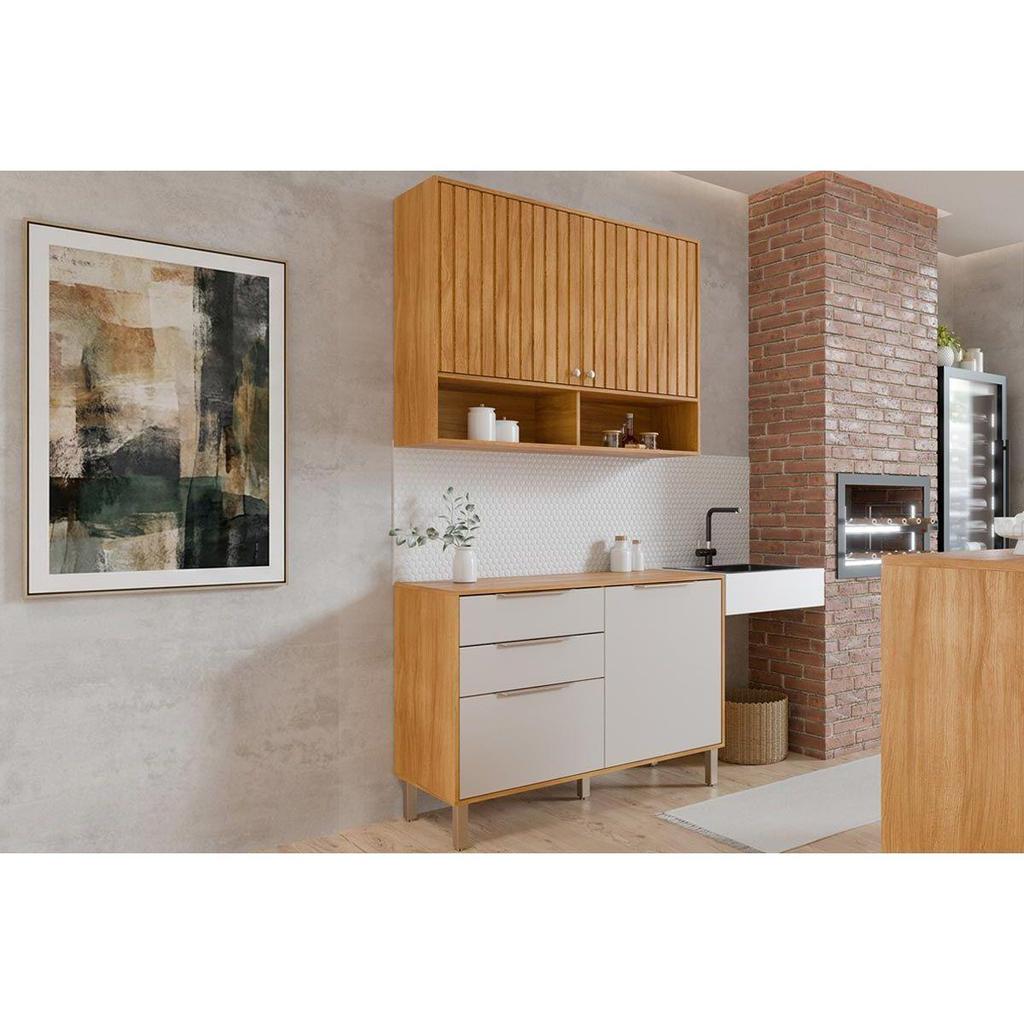 Cozinha Completa Divina 2 Peças (1Aéreo+1Balcão) C2P44 Freijo/Off White - MGM