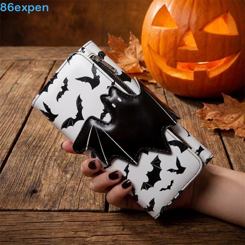 Carteira EXPEN1 Bat Ghost Print , Bolsa De Moedas Dobrável Com Alça Longa De Grande Capacidade , Multifuncional