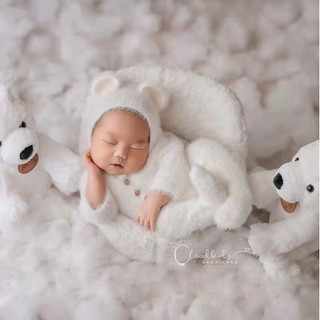 0-1 Mês Bebê Menino Menina Urso Bodysuits Roupa Recém-Nascido Fotografia Adereços De Malha Vison Cabelo Macacão