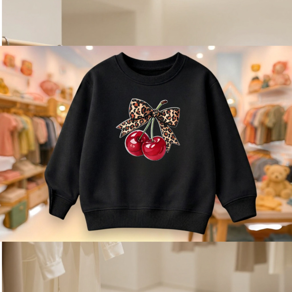 Moletom cereja Streetwear Blusa De Frio infantil Gola Careca Algodão Premium — imagem 2 de 2