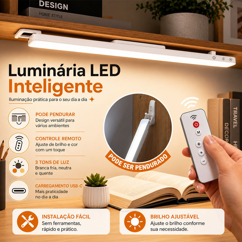 Sem fio luminária led 3 Temperaturas de Cor com Controle Remoto Base Magnética Recarregável luminária inteligente led