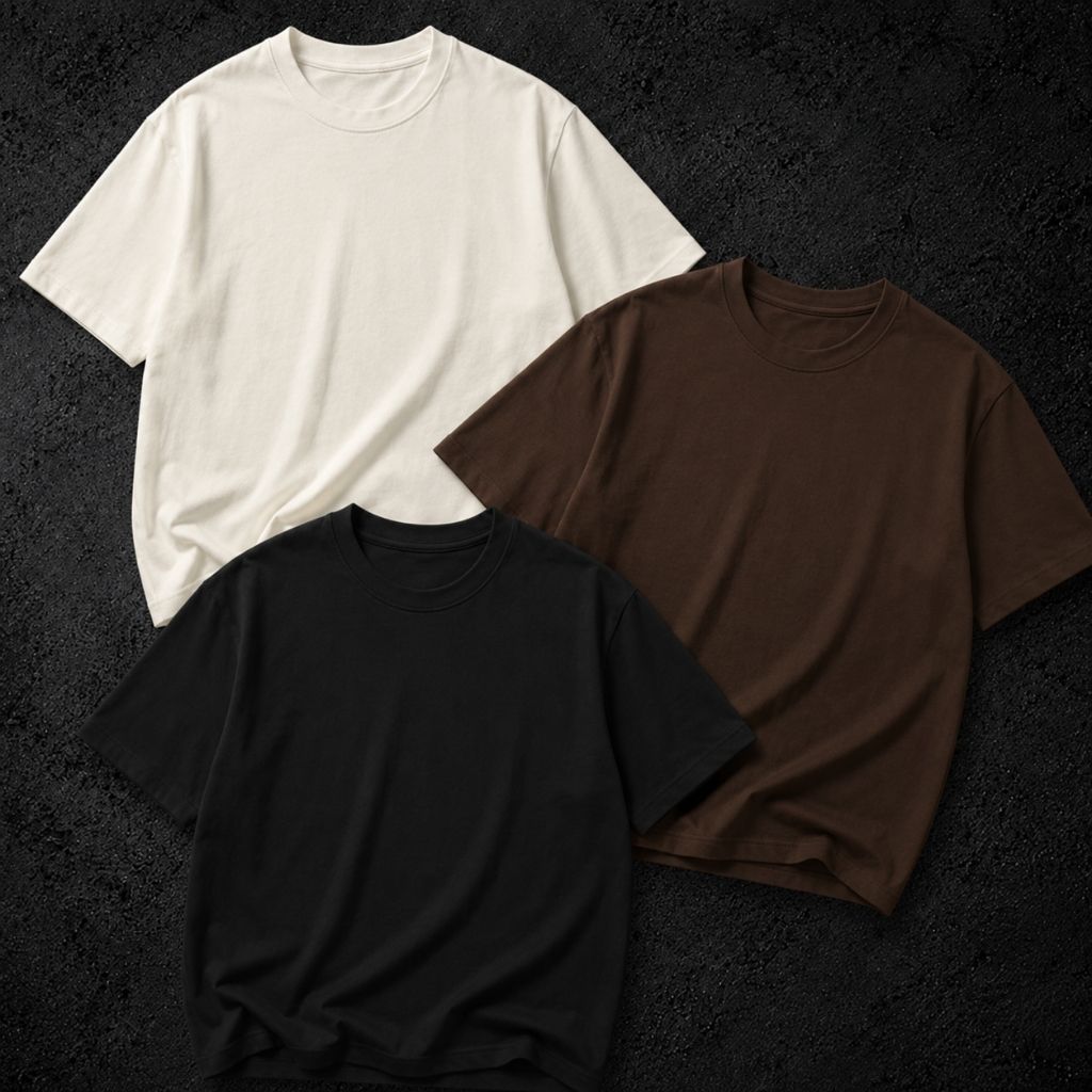 Kit 3 Camisetas Oversized Lisas Básicas Off-White Marrom Preta Streetwear Presente Unissex