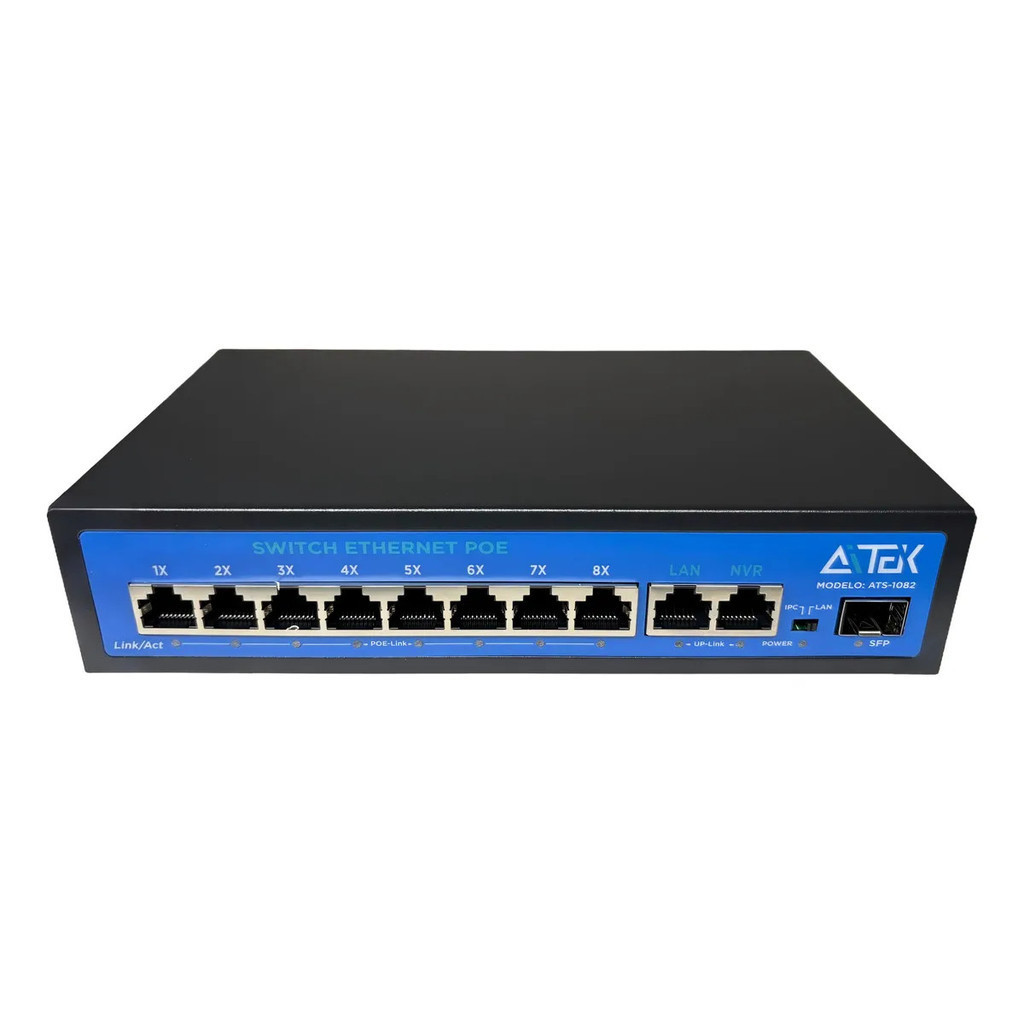Switch Poe 8 Portas 10/100/1000mbps + 2 Uplink + 1 Sfp Para CFTV Câmara IP