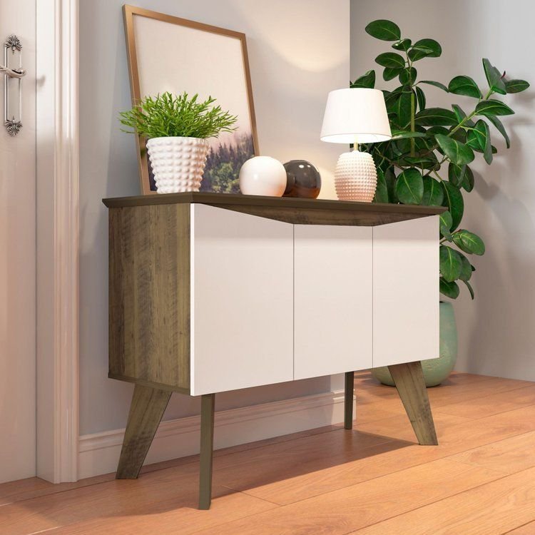 Buffet Aparador 3 Portas Retrô Oásis Marrom/Pinho/Off White Pinho/Off White