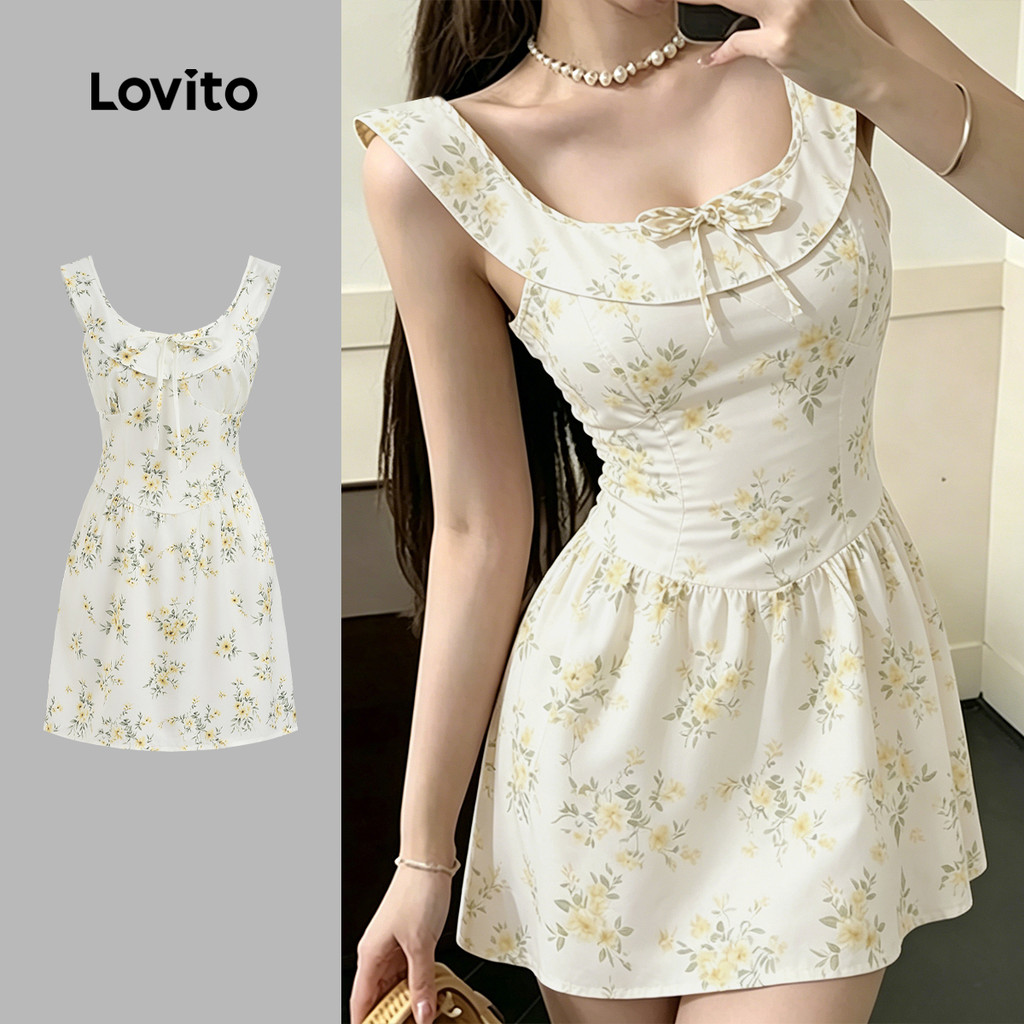 (New Arrival) Lovito Vestido Casual com Babados para Mulheres Primavera/Verão L1