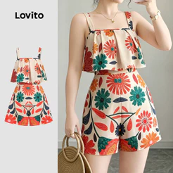 Lovito Floral Macacão Boho de Estilo Resort com Zíper Primavera/verão para Mulheres L196ED932