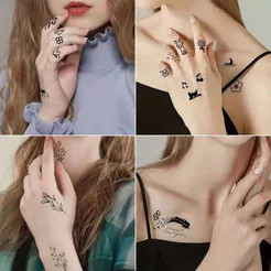 Adesivos de tatuagem temporários, estilo simples, com padrão de borboleta de flor, adequados para adesivos de tatuagem