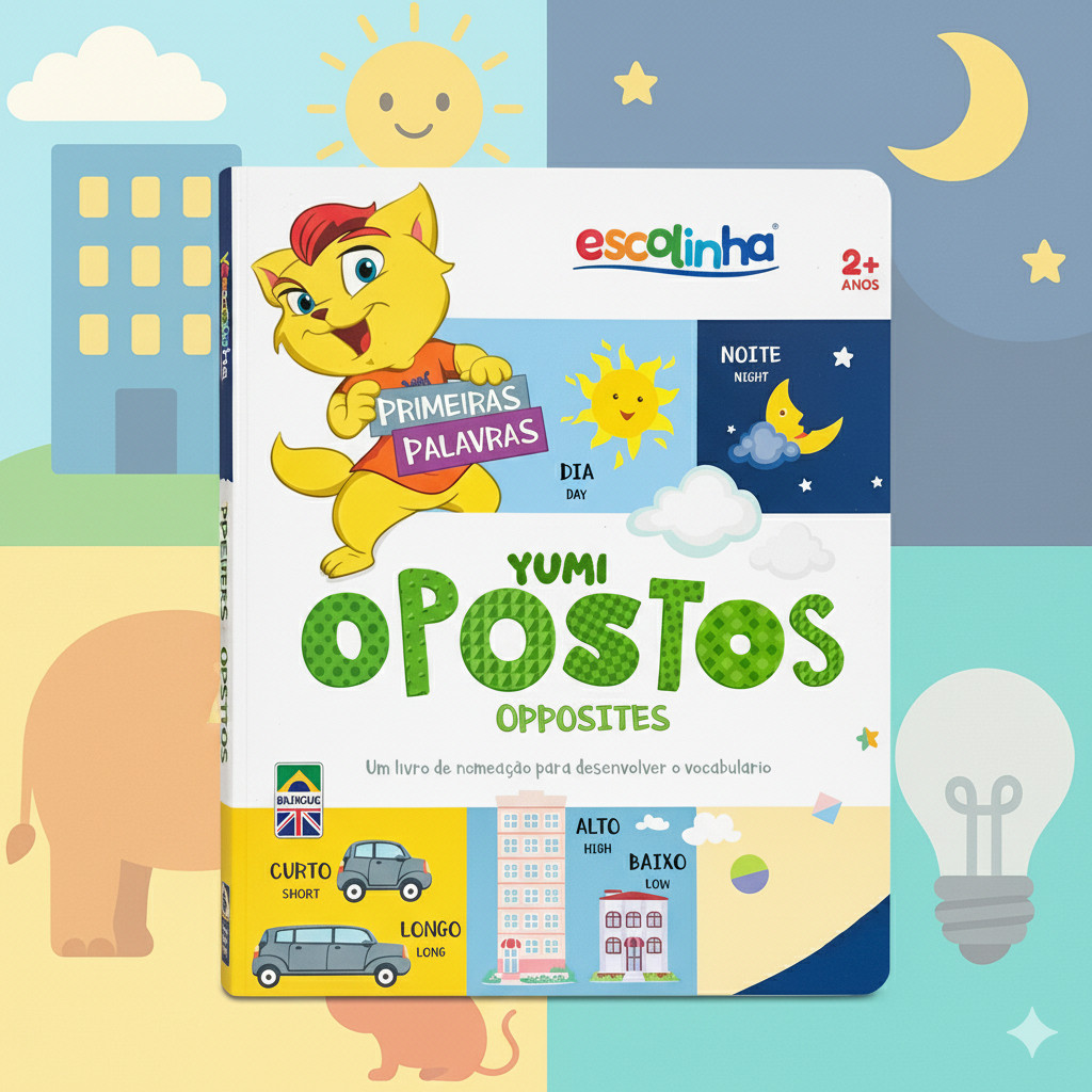 Livro Infantil Bebê Primeiras Palavras Em Inglês E Português Opostos Montessori Capa Dura Premium
