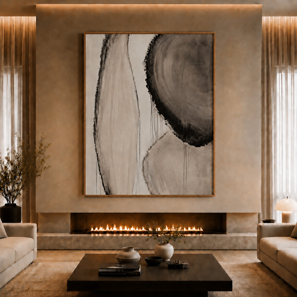 Quadro Decorativo Abstrato Grande Moderno Sala 120X90cm com Vidro e Moldura Premium para Sala de Estar Luxo 16