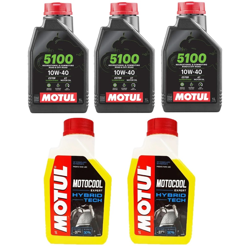 KIT TROCA DE OLEO MOTO 3X MOTUL 5100 10W40 + 2X MOTOCOOL ANTICONGELANTE YAMAHA MT07