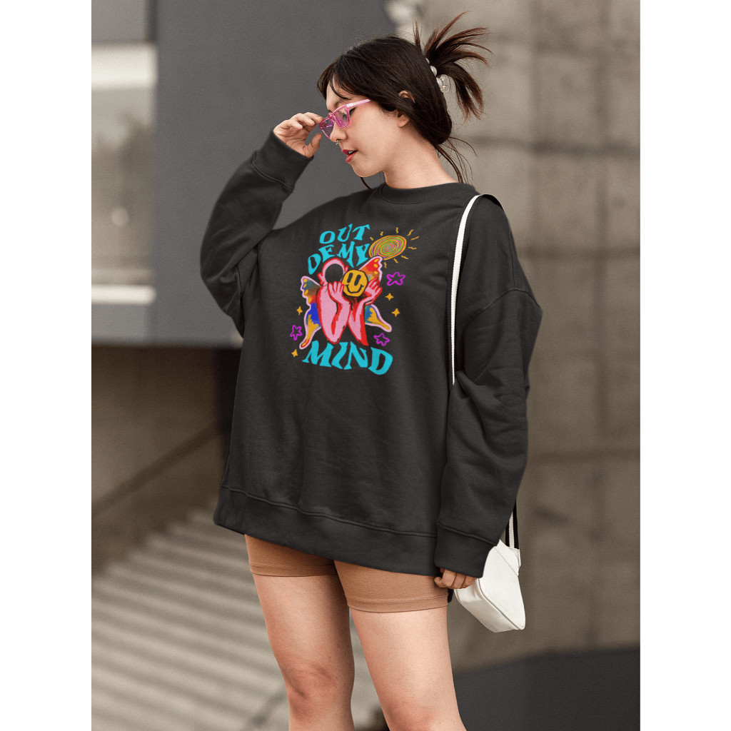 Moletom Blusa de Frio Básico Estiloso Feminino Estampado Gola Redonda Confortável 100% Algodão - Mind
