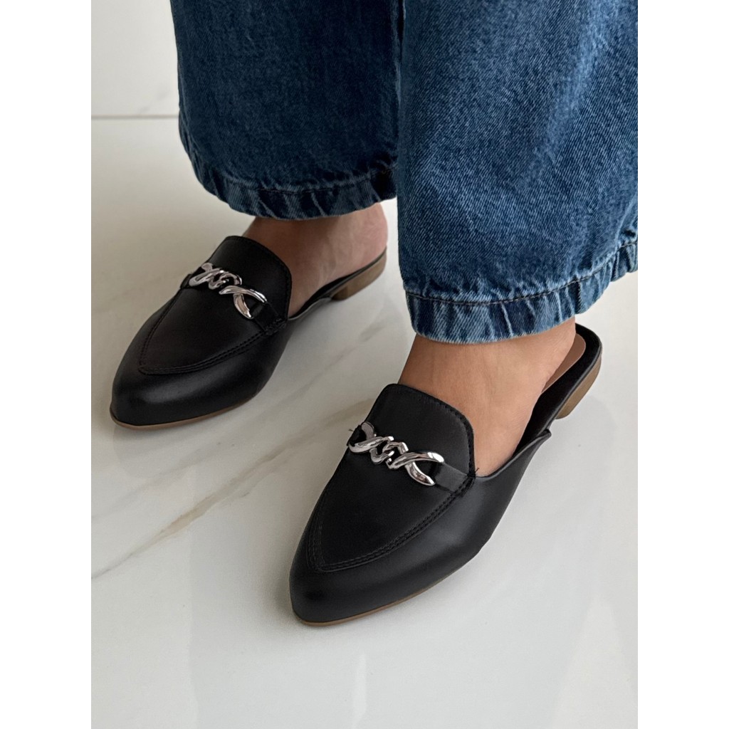 Mule Mocassim Feminina Com Corrente Chic