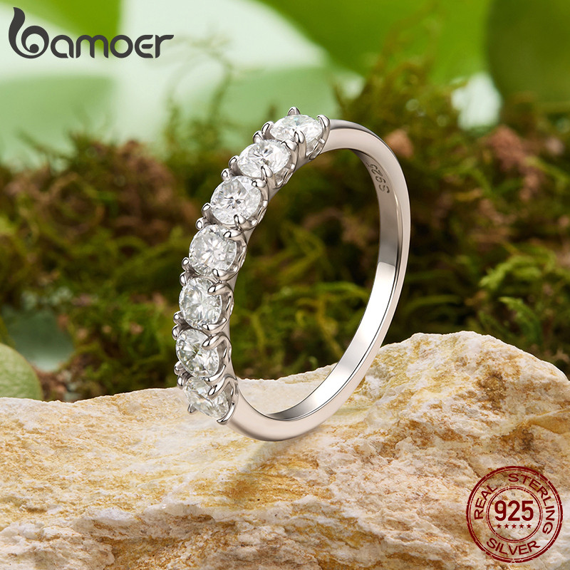 Anel De Prata Esterlina 925 Bamoer Lucky Moissanite 0.1ct Joias Da Moda Presentes Para Mulheres