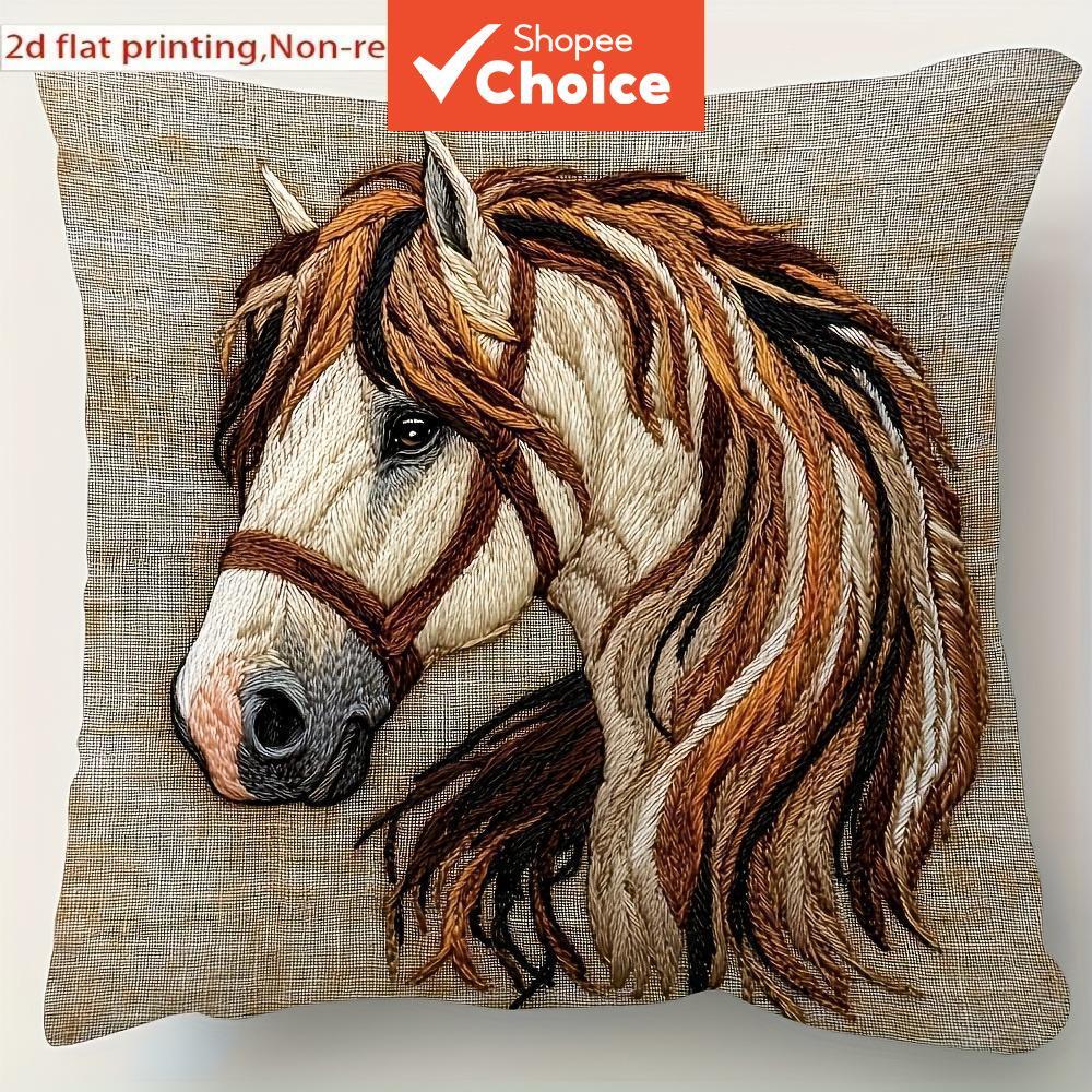 Fronha Com Padrão Bordado De Cavalo De 1 Unidade | Impressão Unilateral Decoração Equestre Presente De Destaque Para Cas