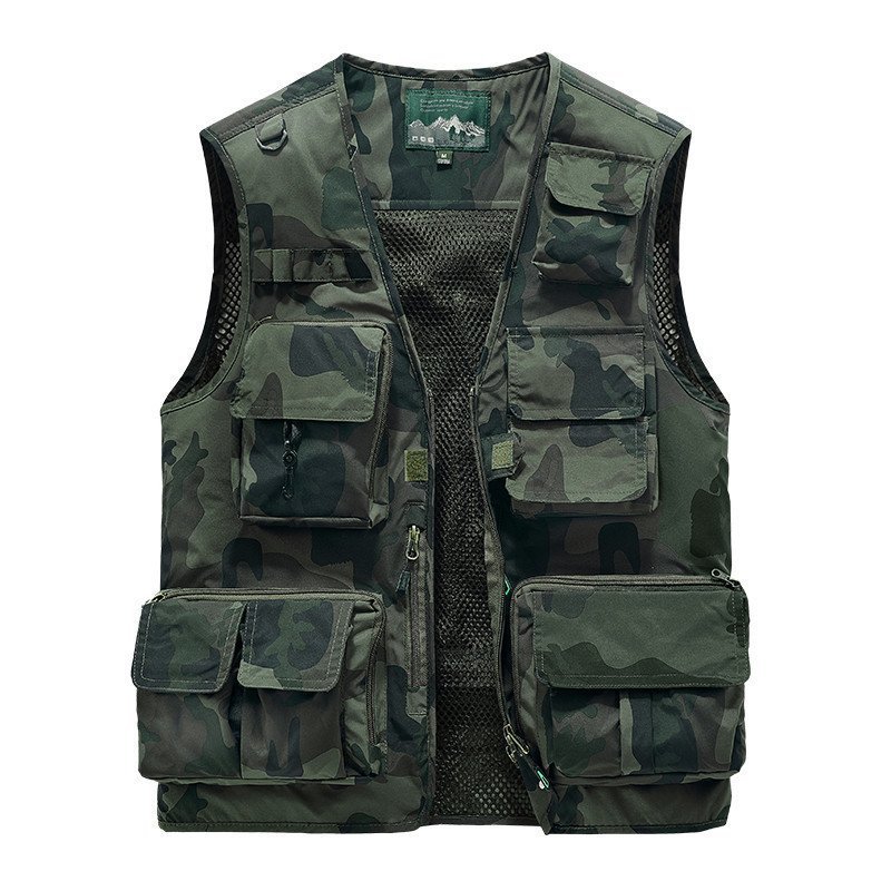 Colete camuflado multifuncional para atividades ao ar livre, adequado para homens de meia-idade, colete leve para pesca 