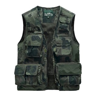 Colete camuflado multifuncional para atividades ao ar livre, adequado para homens de meia-idade, colete leve para pesca 