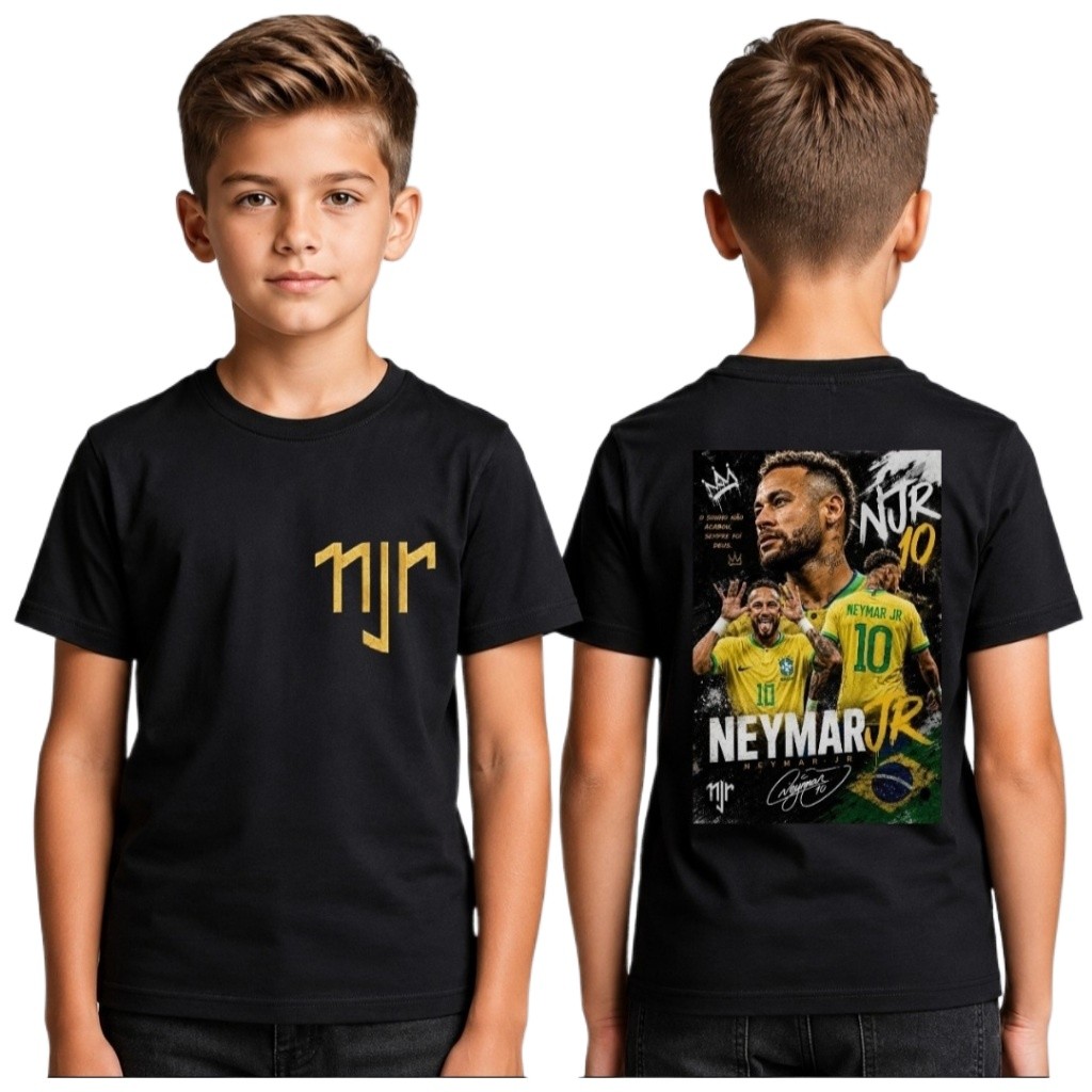Camiseta Neymar Jr Copa do Mundo Infantil Criança Infantil Juvenil Brasil Top 100% Algodão Varias Cores