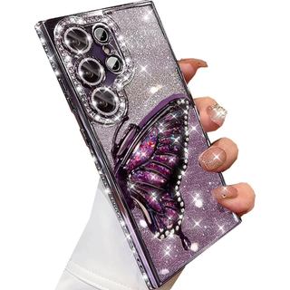 Changjia for Samsung Galaxy S23 Ultra Glitter 3D Butterfly Case,Cute Luxury Bling Sparkly Diamond Rhinestone Liquid Flow