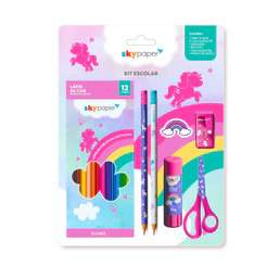 Kit Escolar Com 6 itens + Lápis De Cor 12 Cores - SkyPaper Modelo:Unicornio