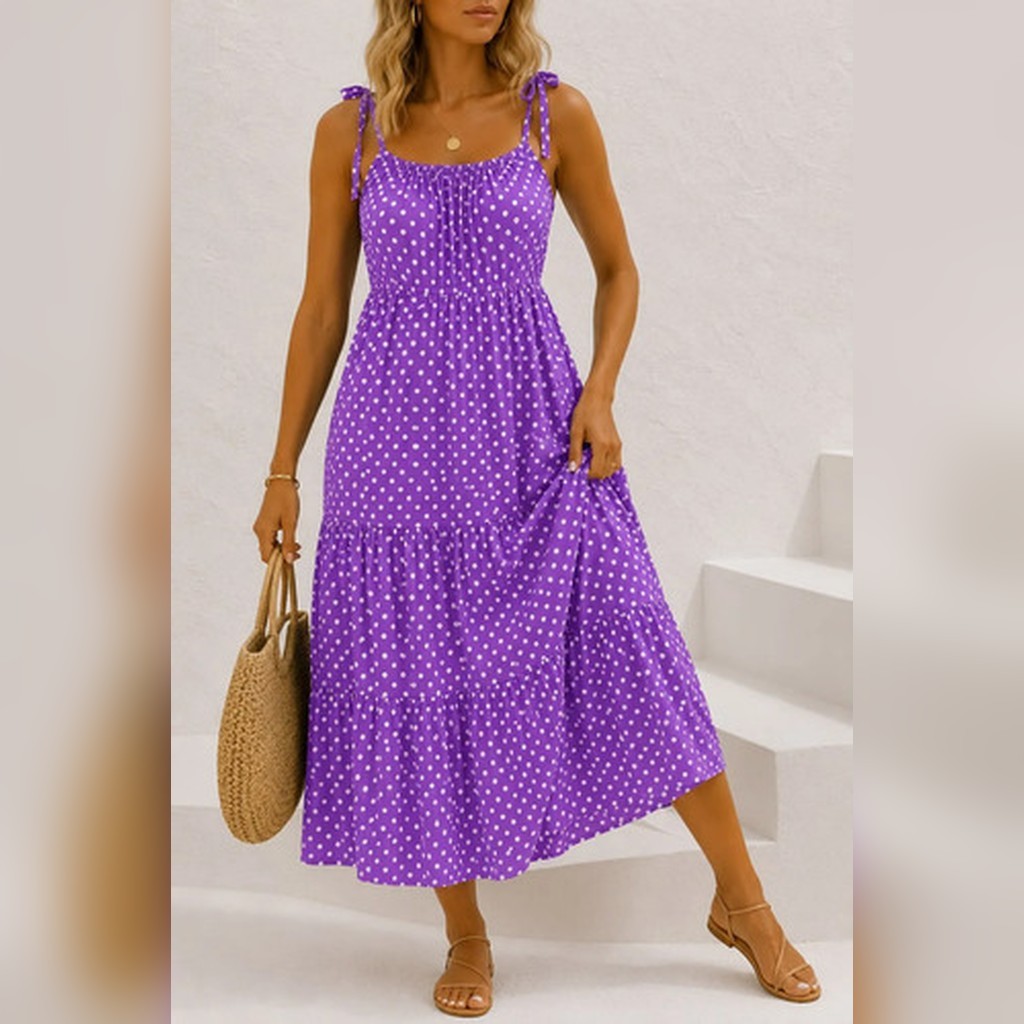 Vestido Mídi Poá Bolinha Alcinha Soltinho Babado 3 Marias Feminino Viscose Decote V Casual Romântico