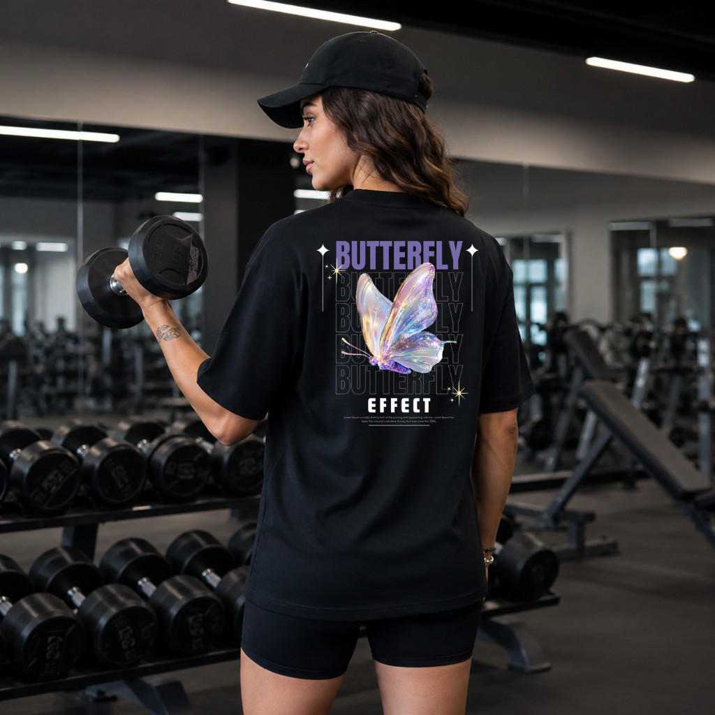 Camiseta Oversized Butterfly Effect Borboleta Fitness Gym Academia Streetwear 100% Algodão Masculina Feminina