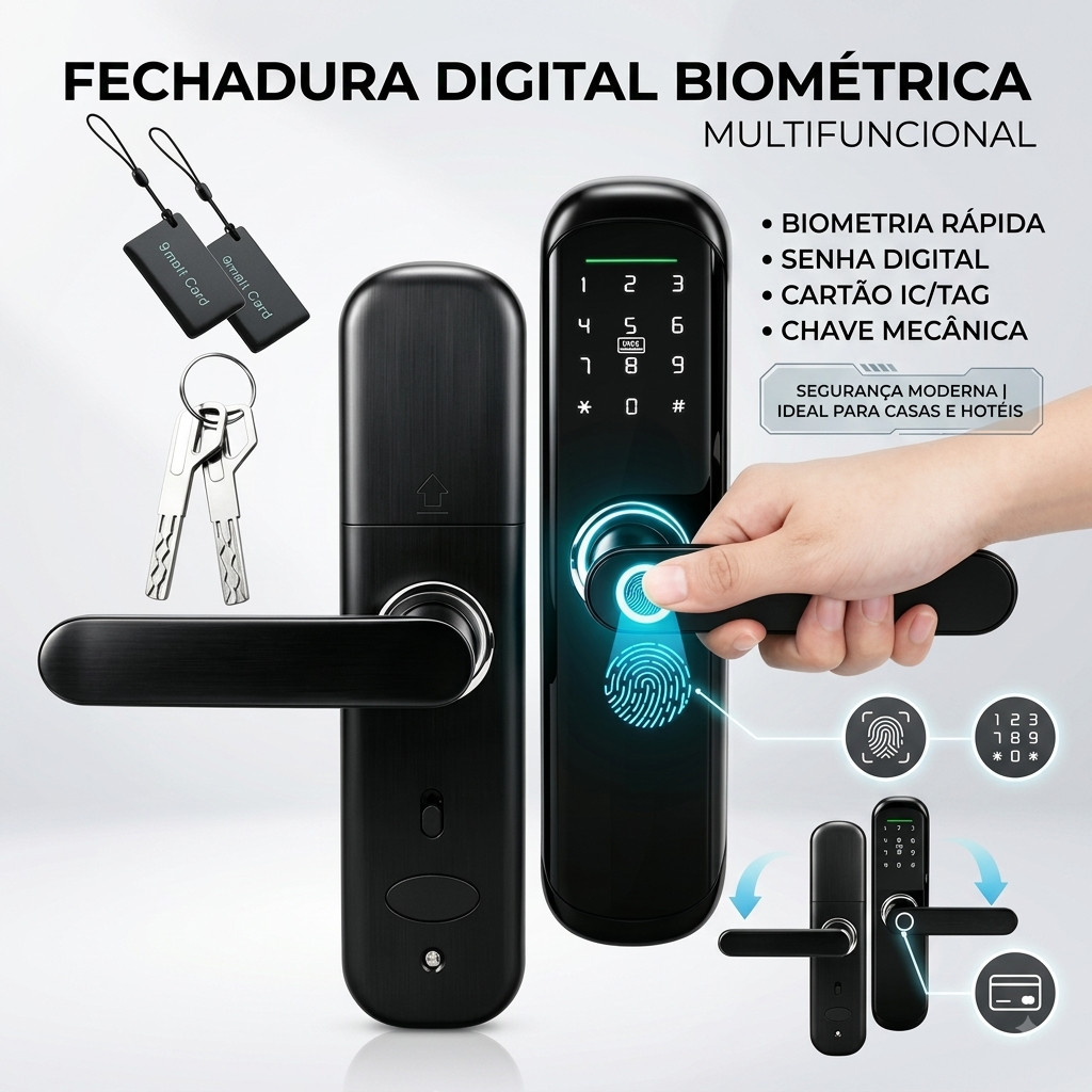 Fechadura Digital Biométrica Com Senha E Cartão Tag Ic, Para Casa Ou Hotel Moderna Bloqueio de impressões digitais
