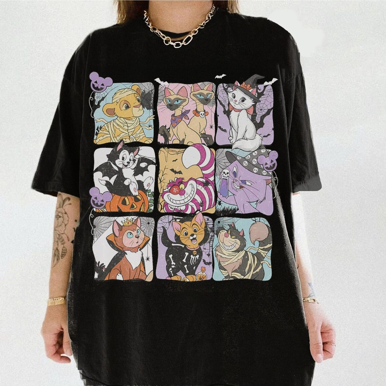 Camiseta Masculina Feminina Personagens Gatos Disney Halloween Anime T‑shirt Unissex Streetwear Envio Imediato