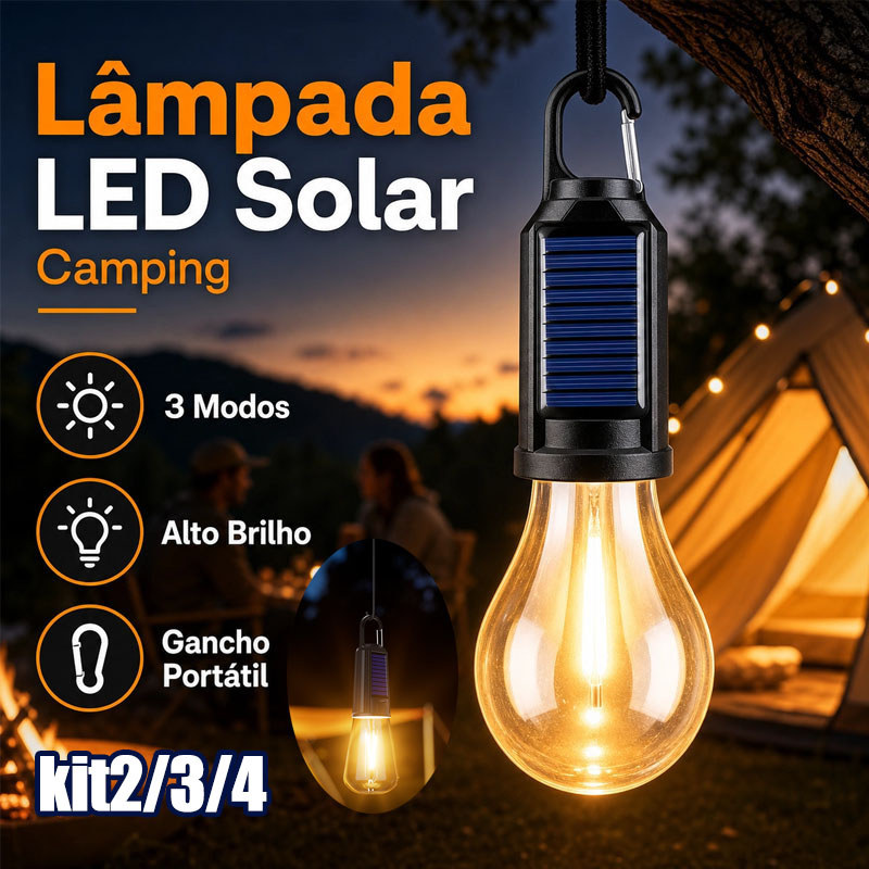 Lâmpada LED Solar Portátil Camping Lâmpada Led Solar De Gancho Portátil Camping Viagem Pesca Preto